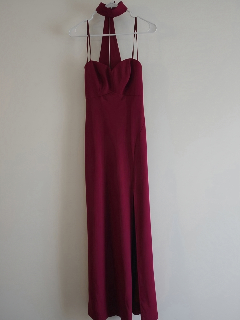David's Bridal Burgundy Maxi Dress with Halter Choker